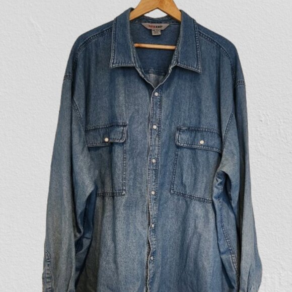 Vintage Work King Western Denim Shirt Pearl Snap Long Sleeve Front Pockets - Picture 1 of 12